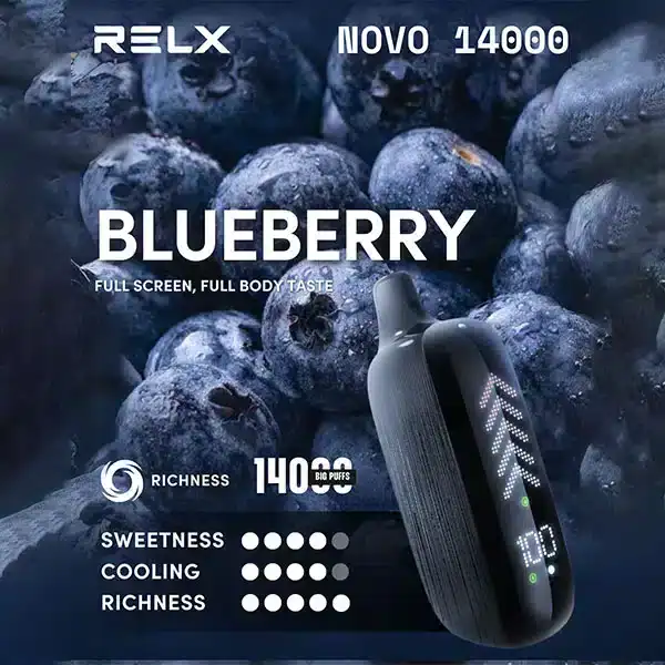 RELX Novo 14000 Puffs กลิ่นบลูเบอร์รี่เข้มข้น หวานสดชื่นหอมละมุนเต็มคำ
