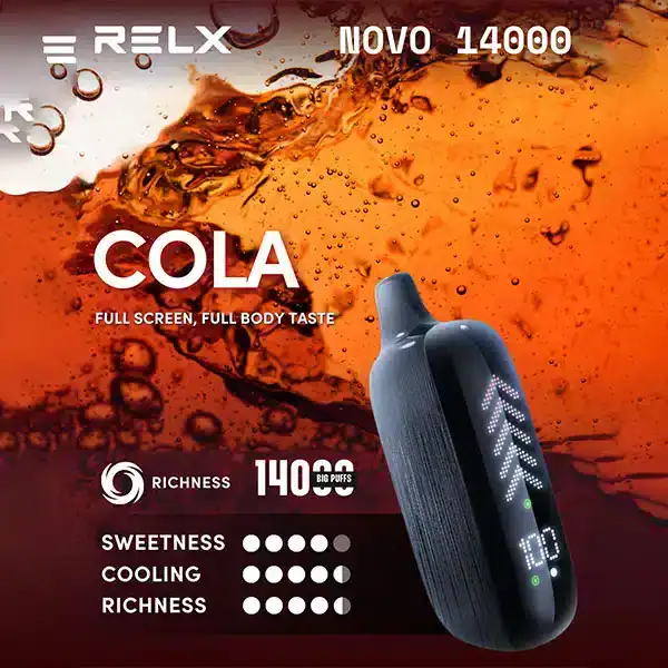 RELX Novo 14000 Puffs กลิ่นโคล่า หอมซ่าน่าลิ้มลอง สัมผัสสดใสที่ไม่เหมือนใคร