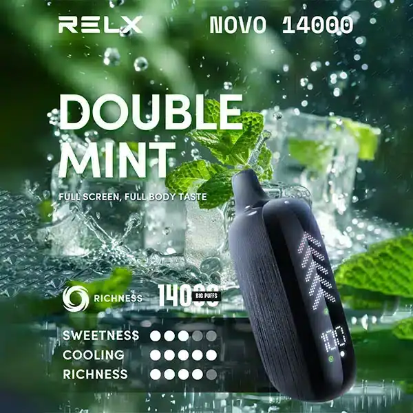 RELX Novo 14000 Puffs กลิ่นมินต์คู่ เย็นสดชื่นทันใจ พร้อมพลังความสดใหม่