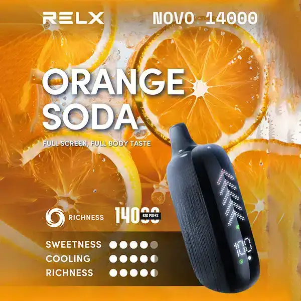 RELX Novo 14000 Puffs กลิ่นน้ำส้มโซดา เปรี้ยวซ่าหวานหอม พร้อมความสดใสที่ลงตัว