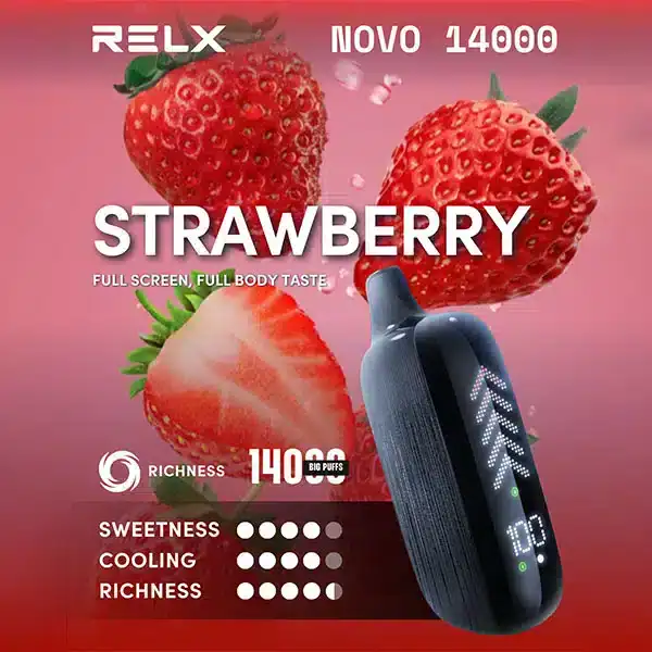 RELX Novo 14000 Puffs กลิ่นสตรอว์เบอร์รี่ หอมหวานละมุน ปลุกความสดใสในทุกสัมผัส