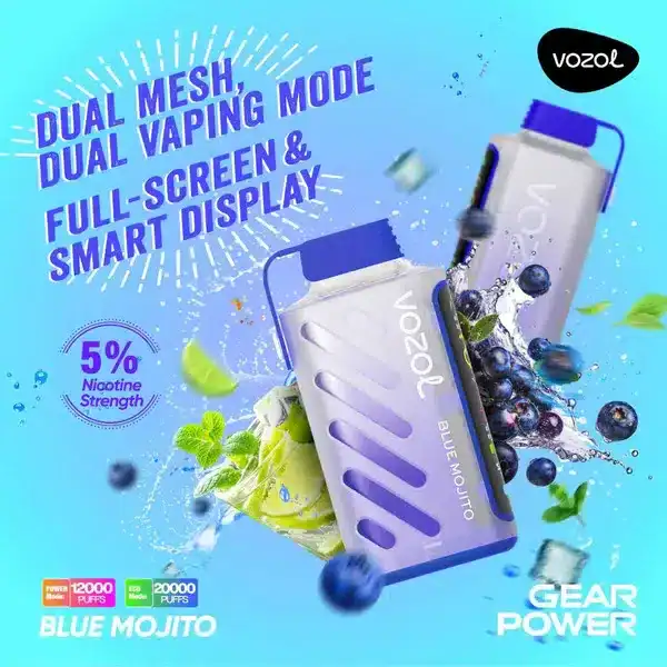 vozol gear power 20000 puffs กลิ่นบลูโมจิโต้ หอมซ่านุ่มละมุนจากมะนาวและมินต์