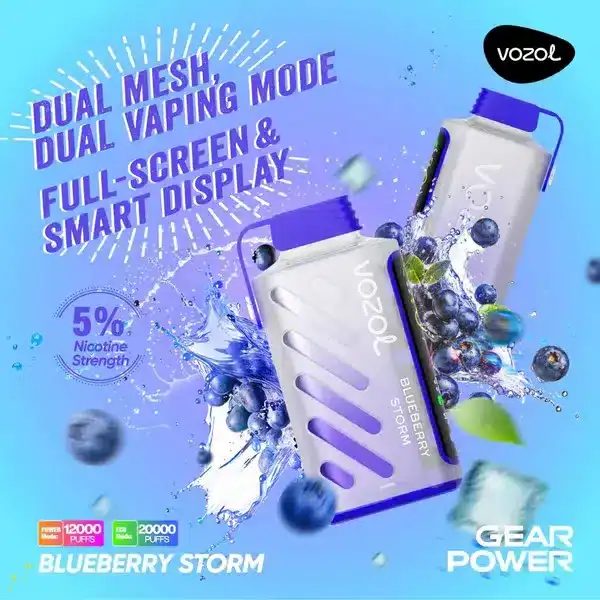 vozol gear power 20000 puffs กลิ่นบลูเบอร์รี่เข้มข้น หวานหอมสดชื่นดั่งลมพายุผลไม้