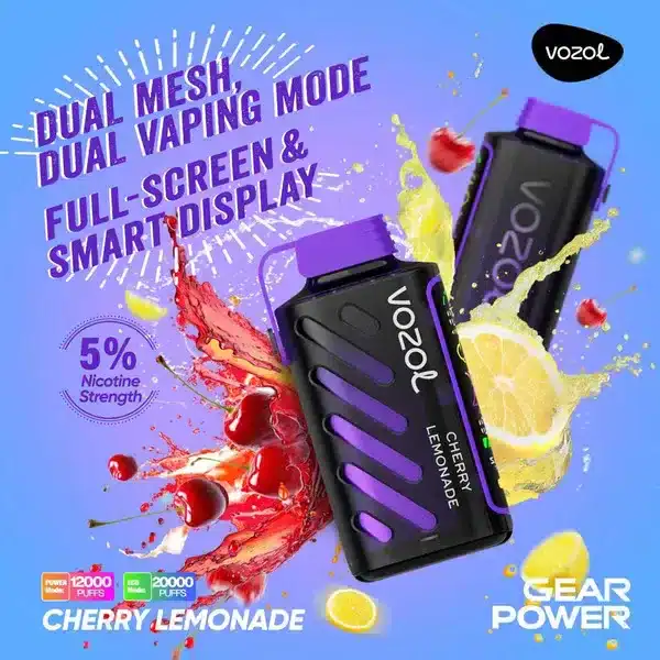 vozol gear power 20000 puffs กลิ่นเชอร์รี่ผสมเลมอนเนด เปรี้ยวอมหวาน หอมซ่าชวนสดใส