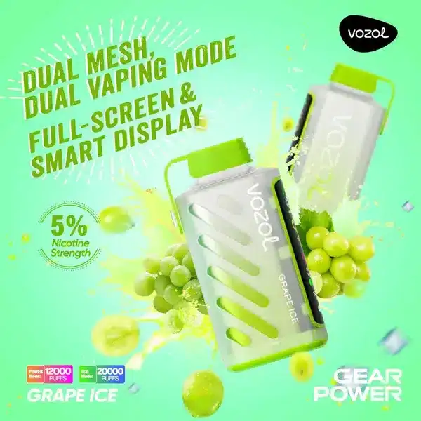 vozol gear power 20000 puffs กลิ่นองุ่นผสมความเย็น หอมหวานสดใสทุกสัมผัส
