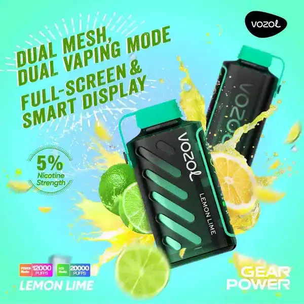 vozol gear power 20000 puffs กลิ่นเลมอนและไลม์ หอมสดชื่น ซ่าจัดเต็มทุกคำ