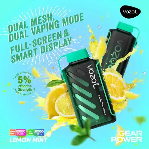 vozol gear power 20000 puffs กลิ่นเลมอนมินต์ เปรี้ยวหวานพร้อมความเย็นสดชื่นผ่อนคลาย