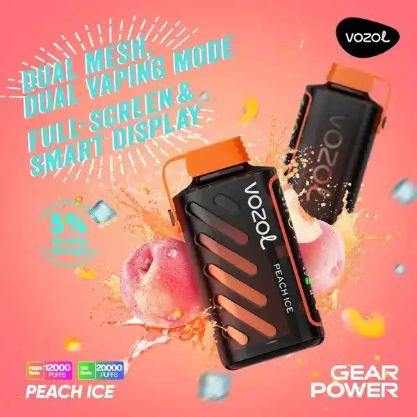 vozol gear power 20000 puffs กลิ่นพีชผสมเย็น หวานละมุนชื่นใจทุกสัมผัส