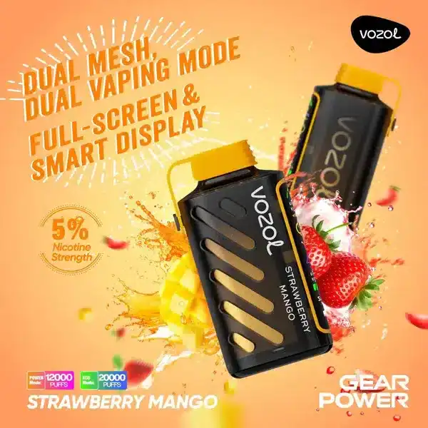 vozol gear power 20000 puffs กลิ่นสตรอว์เบอร์รี่และมะม่วง หอมหวานสดใสกลมกล่อม