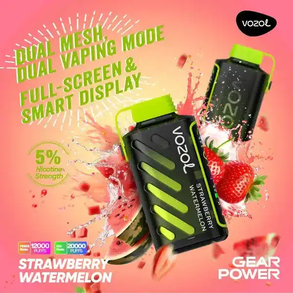 vozol gear power 20000 puffs กลิ่นสตรอว์เบอร์รี่แตงโม หอมหวานฉ่ำ สดชื่นลงตัว