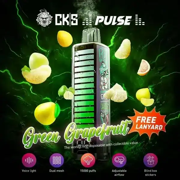 cks pulse 15000 puffs กลิ่นกรีนเกรปฟรุต หอมเปรี้ยวสดชื่น เพิ่มความสดใสในทุกคำ