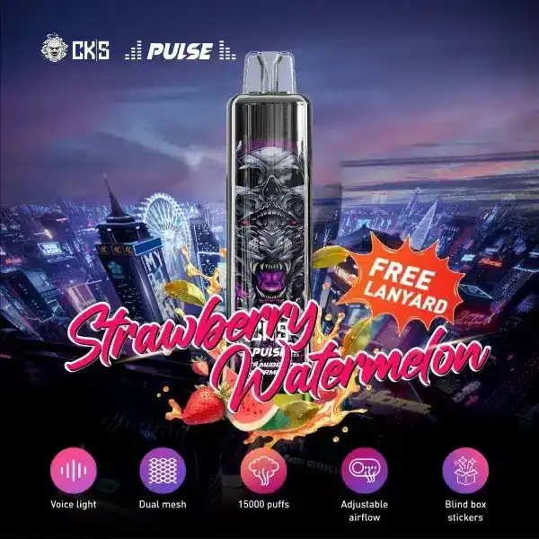cks pulse 15000 puffs กลิ่นสตรอว์เบอร์รี่แตงโม หวานหอมสดชื่น สองรสชาติในคำเดียว