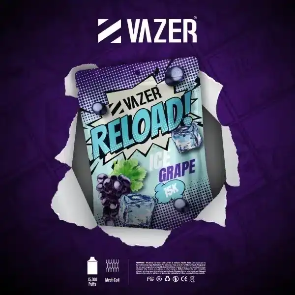 vazer reload 15k กลิ่นองุ่นเย็นสดชื่น หอมชัดแบบฟรุ๊ตตี้