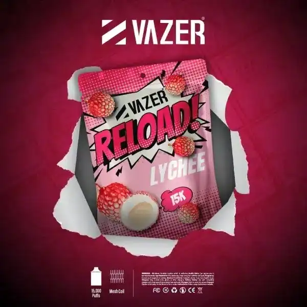 vazer reload 15k กลิ่นลิ้นจี่หอมหวานนุ่มนวล สดชื่นเบา ๆ