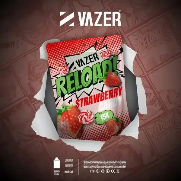 vazer reload 15k กลิ่นหวานหอมแบบขนม ลูกอมสตรอว์เบอร์รี่สุดคิวท์