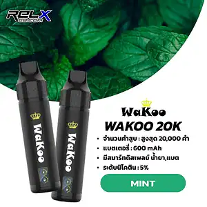 Wakoo 20000 Puffs - Mint กลิ่นมิ้นต์ (เปปเปอร์มิ้นต์) ให้ความเย็นที่โดดเด่น หอมเข้ม ชัดเจน ช่วยให้ตื่นตัว
