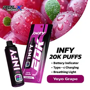 พอตใช้แล้วทิ้ง infy 20k yoyo grape องุ่นหวานหนึบ ฟีลขนม